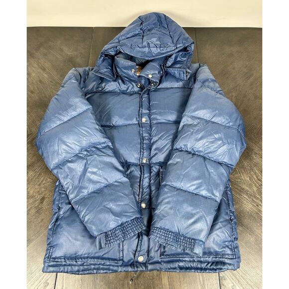 Vtg Ski Daddle Pack-In Products Duck Down Puffer Blue Jacket W/ Hood Size XL - Picture 2 of 16